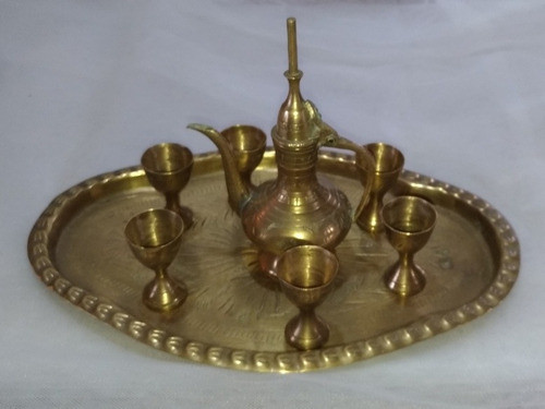 Juego Tetera Bandeja Hindù Oriental Bronce Bandeja 24 X 15,5 0
