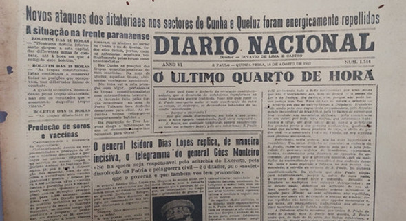 Jornal Diário Nacional De 18/08/1932 - Revolução De 1932 1 Jornal Diário Nacional De 18/08/1932 - Revolução De 1932 1