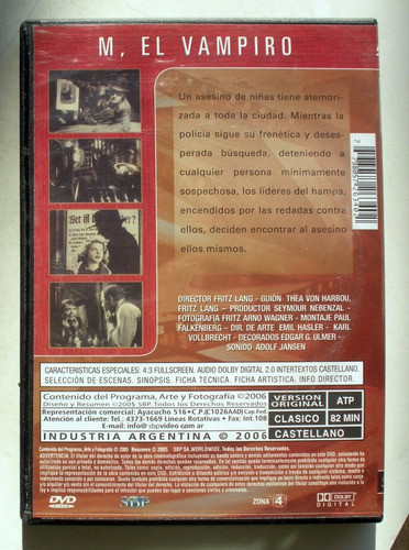 Dvd - M El Vampiro - Fritz Lang - Peter Lorre - Los Inicios 1