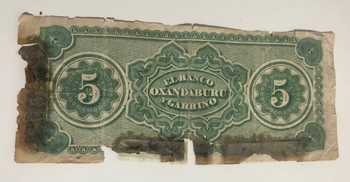 Billete De 5 Pesos Fuertes - Banco Oxandaburu Y Garbarino 1