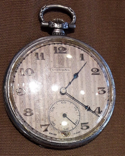 Antiguo Reloj De Bolsillo Condal Plateado Funcionando 0