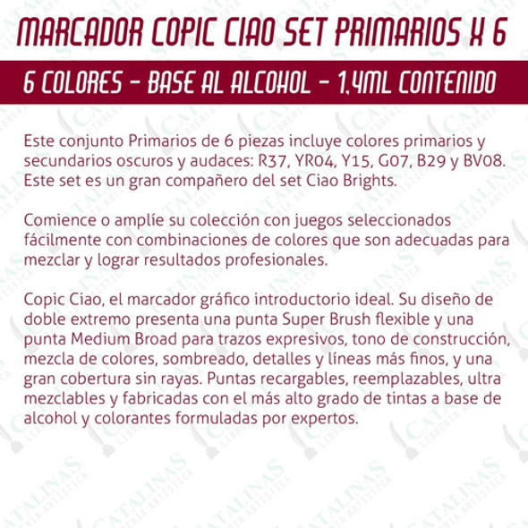 Marcadores Copic Ciao Primarios Set X6 Colores Microcentro 1