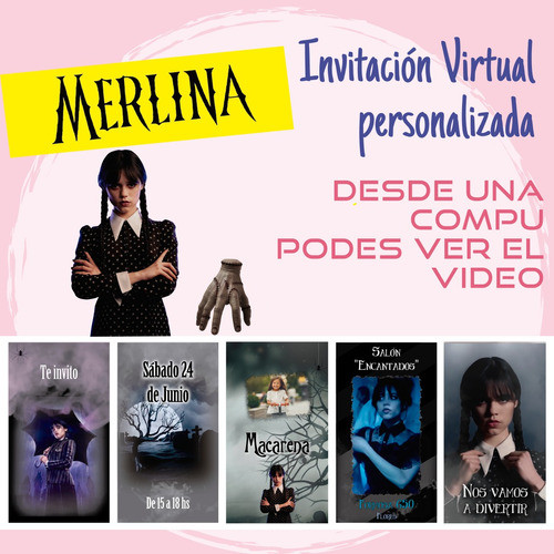 Tarjeta Invitación Virtual Animada Merlina Addams Modelo 2 1