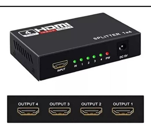Splitter Hdmi Activo 1 X 4 1080p 4 Salidas Con Fuente 1