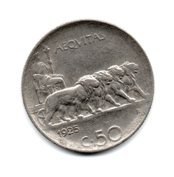 Italia Reino Moneda 50 Centesimi Año 1925 Km#61.2 C Estriado 0 Italia Reino Moneda 50 Centesimi Año 1925 Km#61.2 C Estriado 0