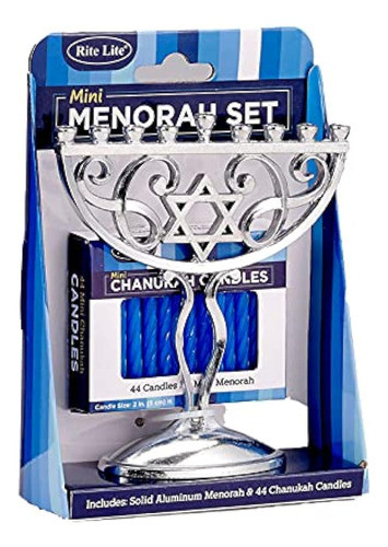 Rite Lite Silver Mini Menorah & Mini Chanukah Candles Set Bl 0