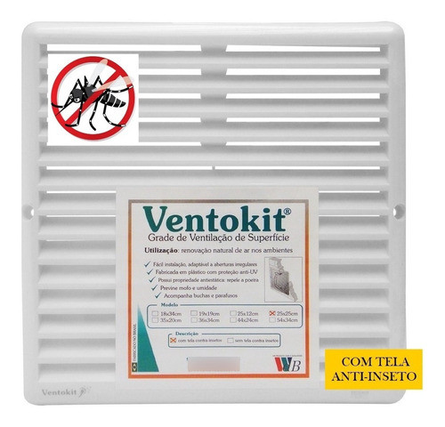 Grade/grelha De Ventilação 25x25 C/ Tela Anti-inseto 1