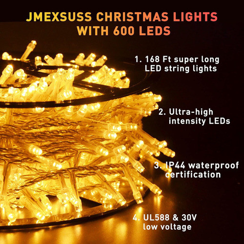 Jmexsuss 600 Luces Led De Navidad De 168 Pies, Impermeables, 1