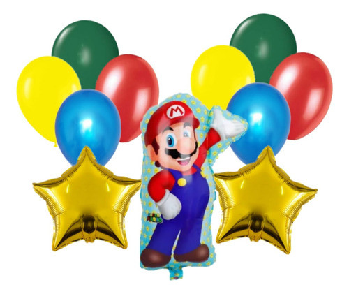 Set Globos Metalizados Mario Bros Y Latex 13 Pzas Multicolor 1