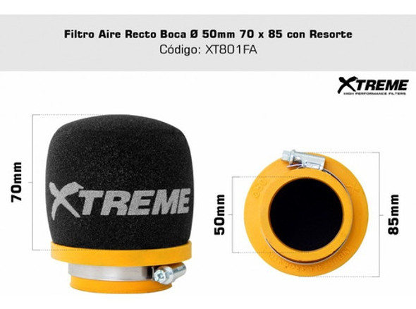 Filtro Aire Moto Ab  Xtreme Recto C/res D.50mm Alto 70mm 1