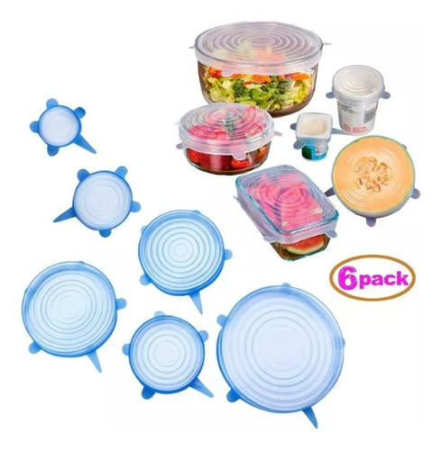 Set De Tapas Silicona Ajustables Reutilizables X 6 Piezas 1