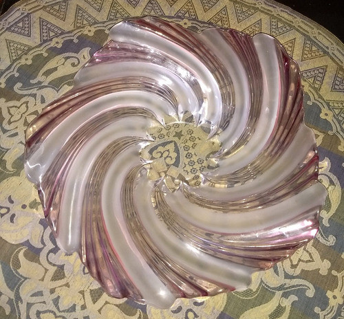 Centro Mesa Cristal Lujosa Rosado Checoslovaco 1