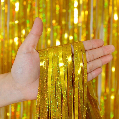 Cortina Laser Lluvia Metalizada Fondo Guirnalda Candy Bar 1