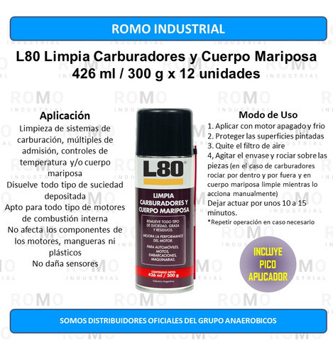 L80 Limpia Carburadores Cuerpo Y Mariposa 426ml / 300g X 12u 1