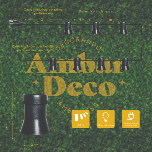 40 Metros Guirnaldas De Luces Sin Lamparas Vintage Exterior 1