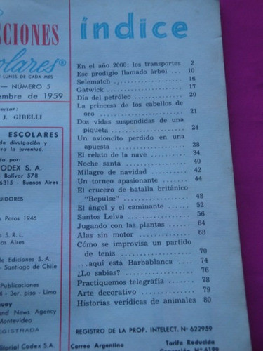 Selecciones Escolares N° 5 Año 1959 - Editorial Codex 1