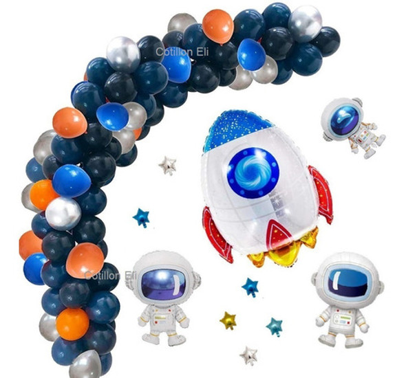 Kit Deco Cumple Globos Nave Espacial  Astronauta Cohete 0