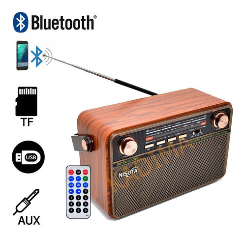 Radio Vintage Retro Recargable Con Control Remoto Am/fm Bt 1