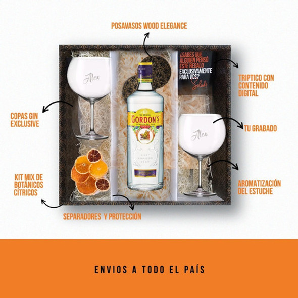 Kit Regalo Gin Gordons Box + 2 Copas Transparentes Grabadas 1 Kit Regalo Gin Gordons Box + 2 Copas Transparentes Grabadas 1