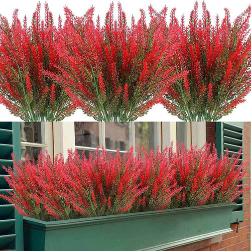 12 Flores Artificiales De Lavanda Realista - Rojo 0