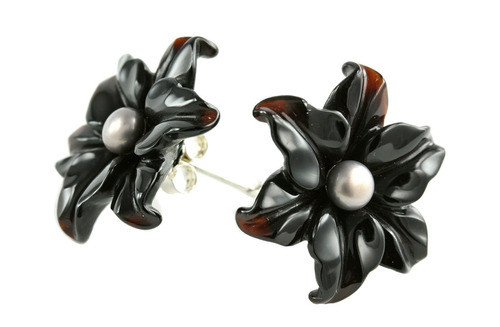 Pendiente De Ágata Negro De Flor De Lirio 0