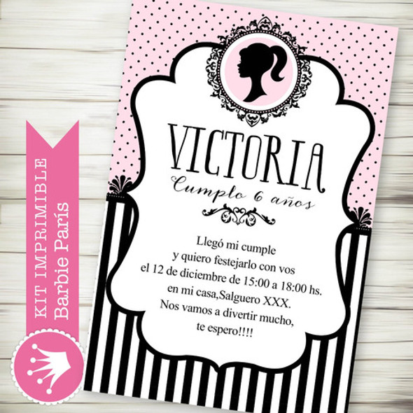 Kit Imprimible Barbie Paris Personalizado Invitacion 0