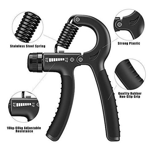 Ejercitador De Fuerza De Mano Hand Grip Regulable X2u. Negro 1