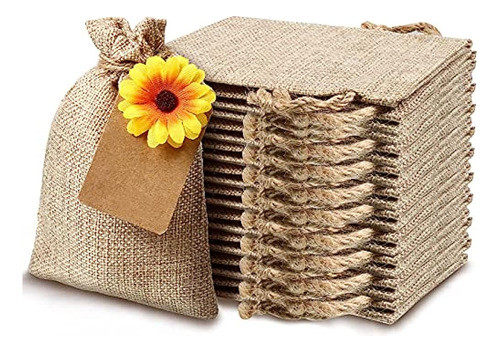 20 Bolsas De Arpillera De Girasol Con Cordón Bolsas De Lino 0
