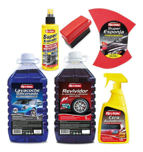 Kit Shampoo Azul Revividor  Autobrillo Esponja  Revigal 0