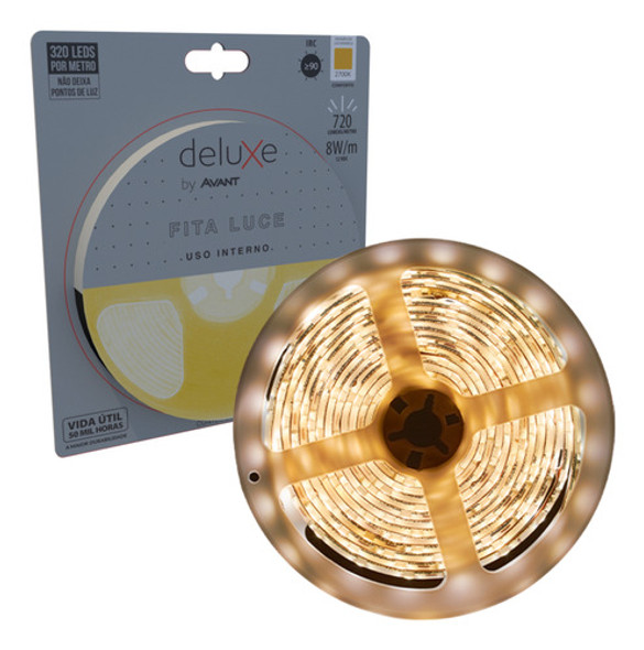 Fita Led Luce Cob 5 Metros 8w/m 320 Leds Branco Quente 2700k 0