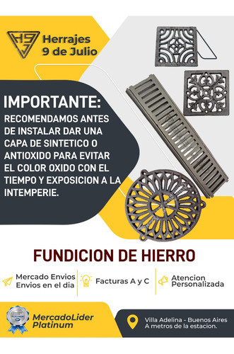 Rejilla Fundición Hierro Cerini Sin Marco 17x17 Cm 1