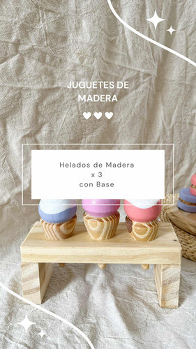 Juguete De Madera Helados Con Base X 3 De Madera De Pino 1