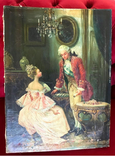 Óleo Sobre Lienzo Miguel Montaner Escena De Corte Galante 0