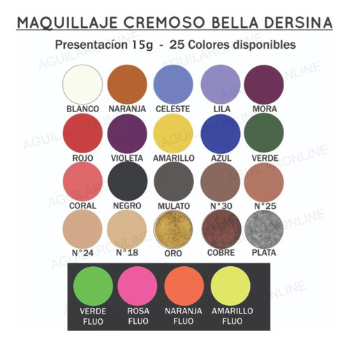 5 Maquillaje Cremoso Bella Dersina 15g Artistico Colores 1