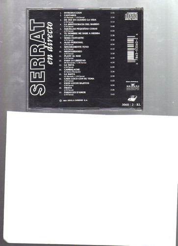 Cd Musical Joan Manuel Serrat, En Directo, Ariola, 1984 1