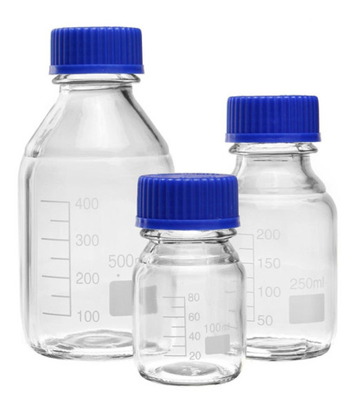 Frasco Autoclavable Tapa Azul 500ml Graduado De Vidrio 121ºc 0
