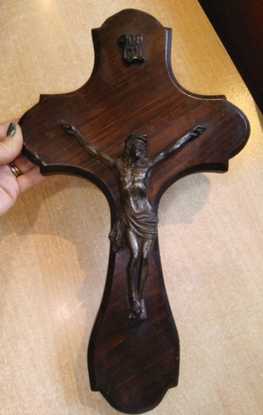 Crucifijo Antiguo En Madera Roble Y Cristo En Bronce 40 Cm. 0