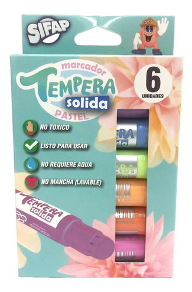 Temperas Solidas Sifap En Barra Por 6 Colores Pastel 0