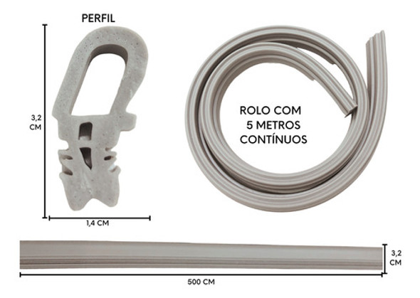 Perfil Silicone Encaixe Tedesco Cinza Borracha 5 Metros 1
