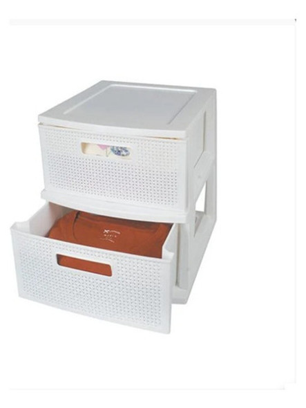Gaveta Cajonera 2 Cajones Simil Rattan Blanca 0