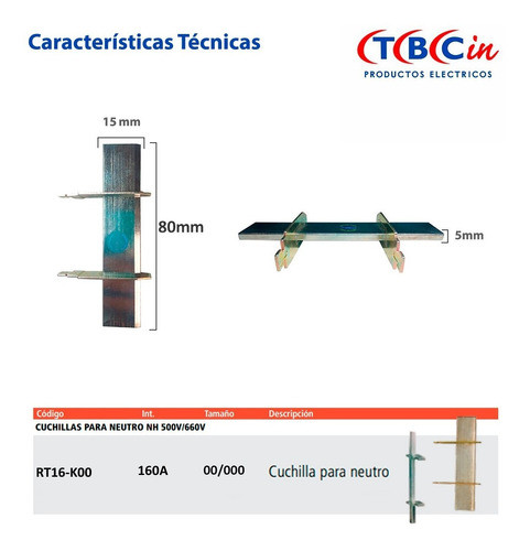 Cuchilla Para Seccionador Fusible Neutro Nh 500/600v 160a 1