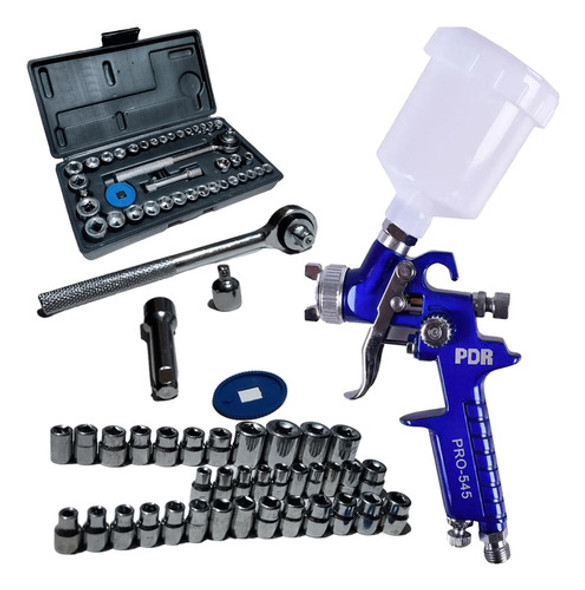 Pistola De Pintura Gravidade 1.0mm + Jogo Soquete 40pcs Pdr 0
