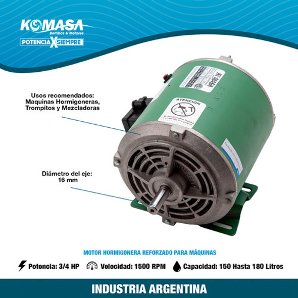 Motor Hormigonera 3/4 Hp Komasa 150 A 180l Mezcladora Trompi 1 Motor Hormigonera 3/4 Hp Komasa 150 A 180l Mezcladora Trompi 1