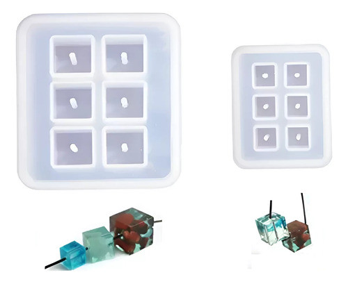 Set 2 Moldes Cubo De Silicona Con Agujero Para Resina Epoxi 0
