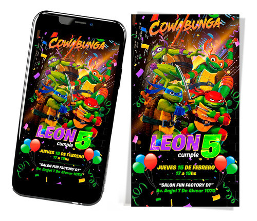 Invitación De Las Tortugas Ninjas - Invitación Digital 0