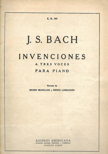Musica- Bach - Invenciones A Tres Voces Para Piano - Ricordi 1