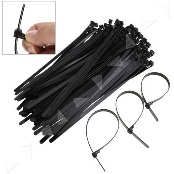 100pcs 8x300mm Cable Lazos Envolturas Negro Nylon Zip Cable 0