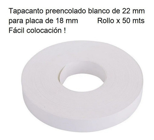 Rollo Tapacanto Filo Melamina Blanco 22 Mm Preencolado 50m 1