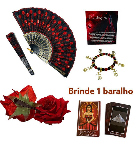 Kit Leque Luxo Pombagira + Pulseira + Rosa Presilha + Brinde 0