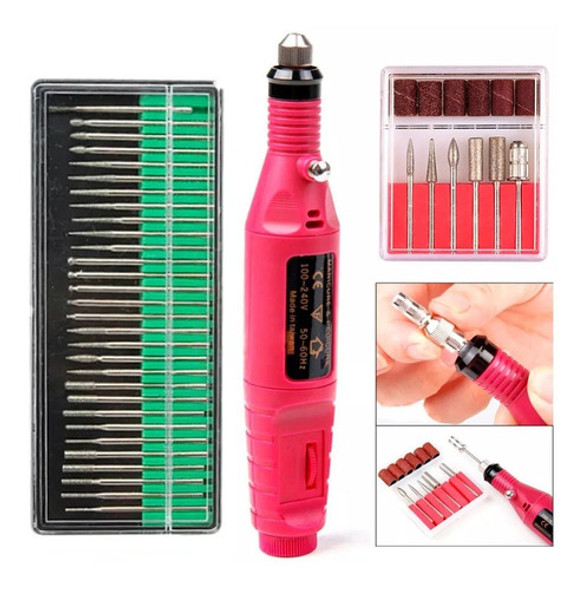 Kit Torno Eléctrico 30 Fresas Manicuria O Decoración De Uñas 0